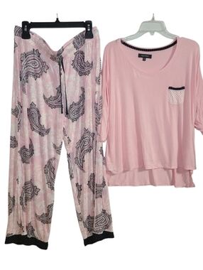 Ellen Tracy Pink Paisley 2PC Pajama Set XL Rayon Spandex Knit